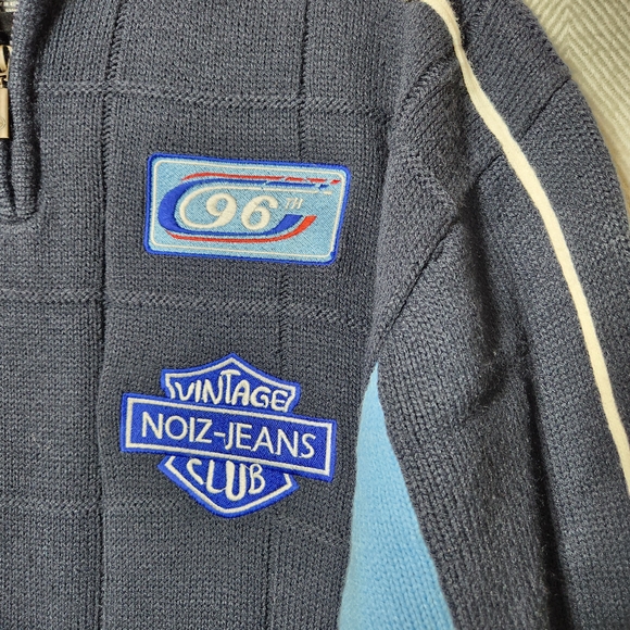 Noiz Racing Team Men's Navy and Light Blue Quarter Zip Heavy Weight Sweater - Picture 4 of 11